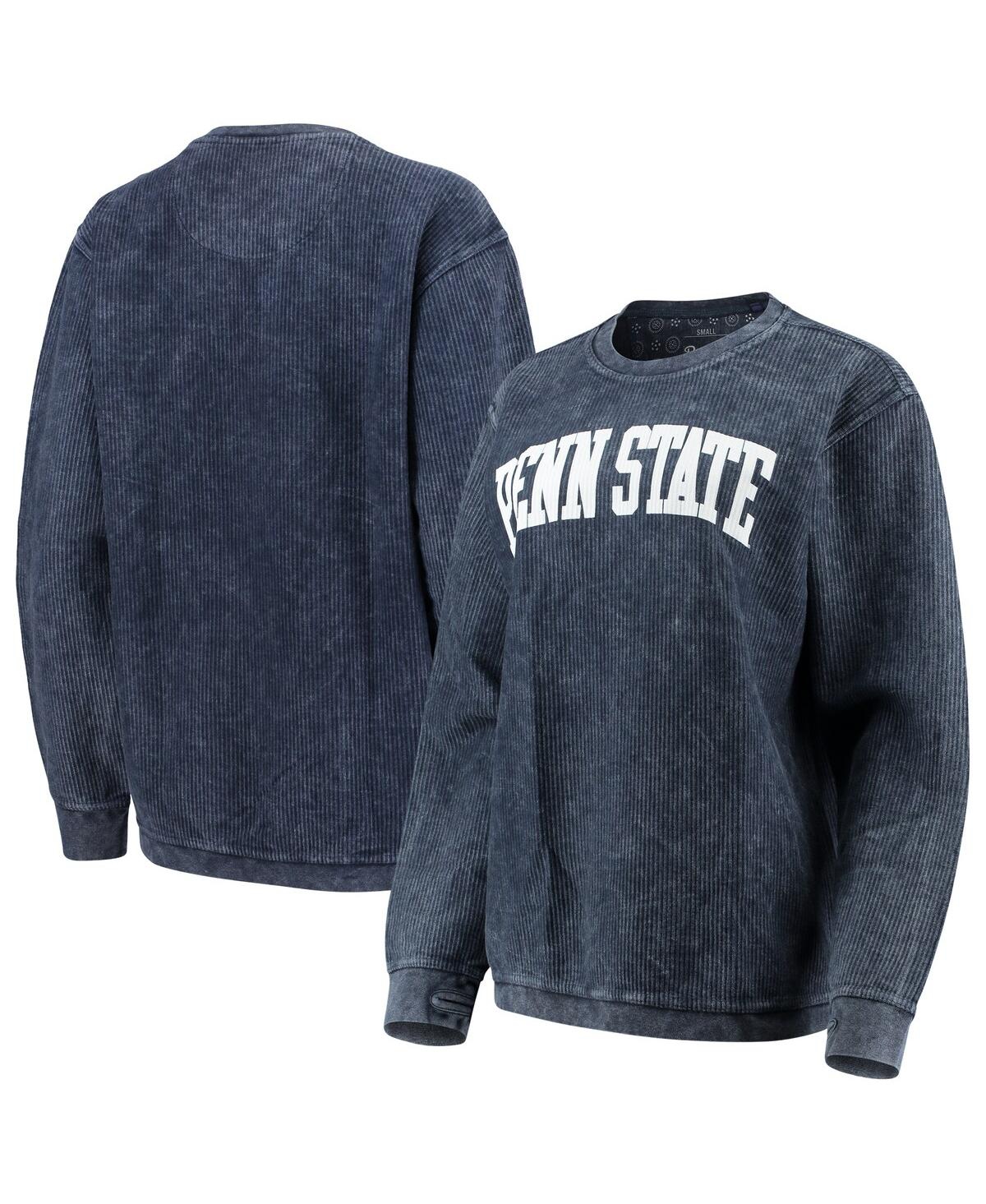 Shop Pressbox Women's  Navy Penn State Nittany Lions Comfy Cord Vintage-like Wash Basic Arch Pullover Swea