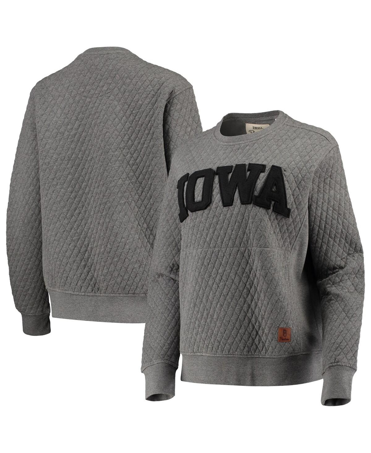 PRESSBOX WOMEN'S PRESSBOX HEATHER CHARCOAL IOWA HAWKEYES MOOSE QUILTED PULLOVER SWEATSHIRT 