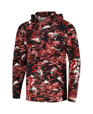 Men's  Black Arkansas Razorbacks PFG Terminal Tackle Omni-Shade Rippled Long Sleeve Hooded T-shirt
