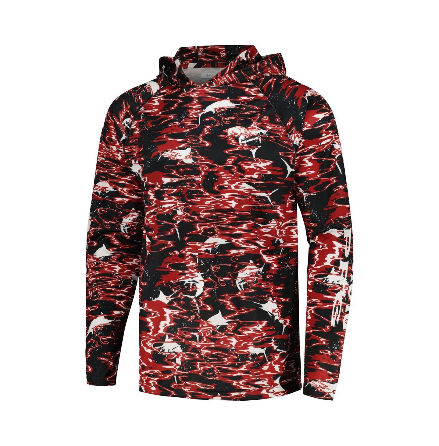 Мужская футболка Columbia Black Arkansas Razorbacks PFG Terminal Tackle Omni-Shade Rippled Long Sleeve Hooded — фото 3
