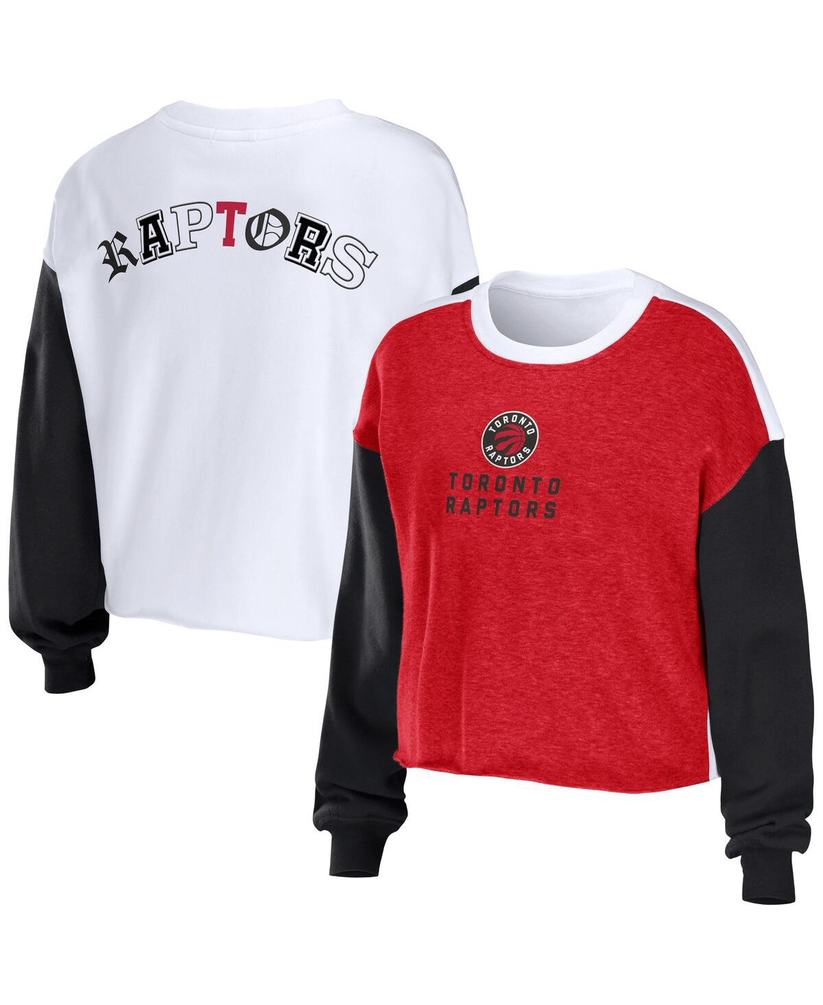 Shop Wear By Erin Andrews Women's  Heather Red Toronto Raptors Mixed Letter Cropped Pullover Sweatshirt