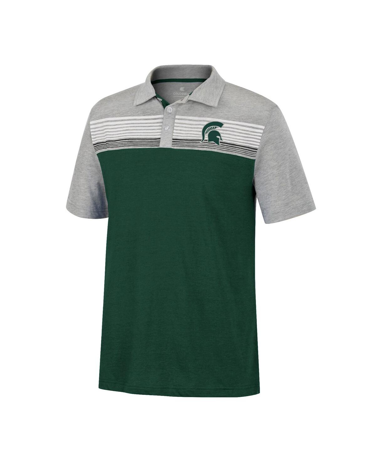 Shop Colosseum Men's  Green, Heather Gray Michigan State Spartans Caddie Lightweight Polo Shirt In Green,heathered Gray