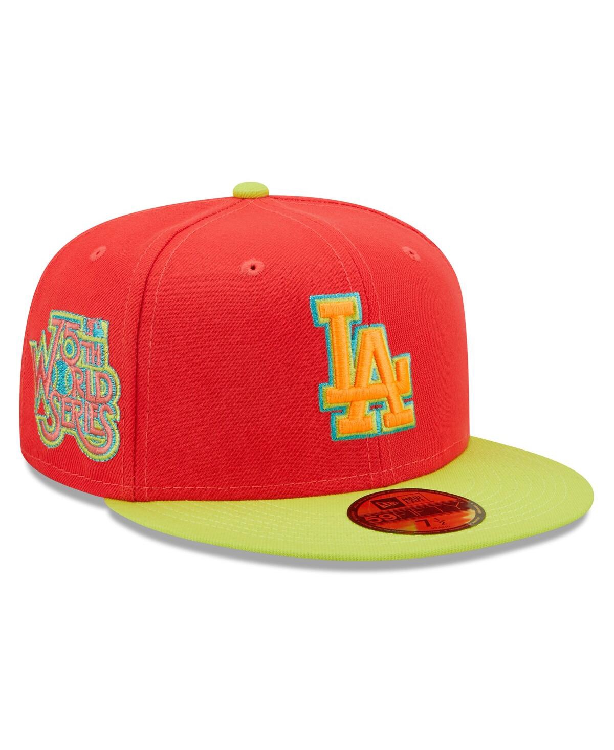 NEW ERA MEN'S NEW ERA RED, NEON GREEN LOS ANGELES DODGERS 1978 WORLD SERIES LAVA HIGHLIGHTER COMBO 59FIFTY F 
