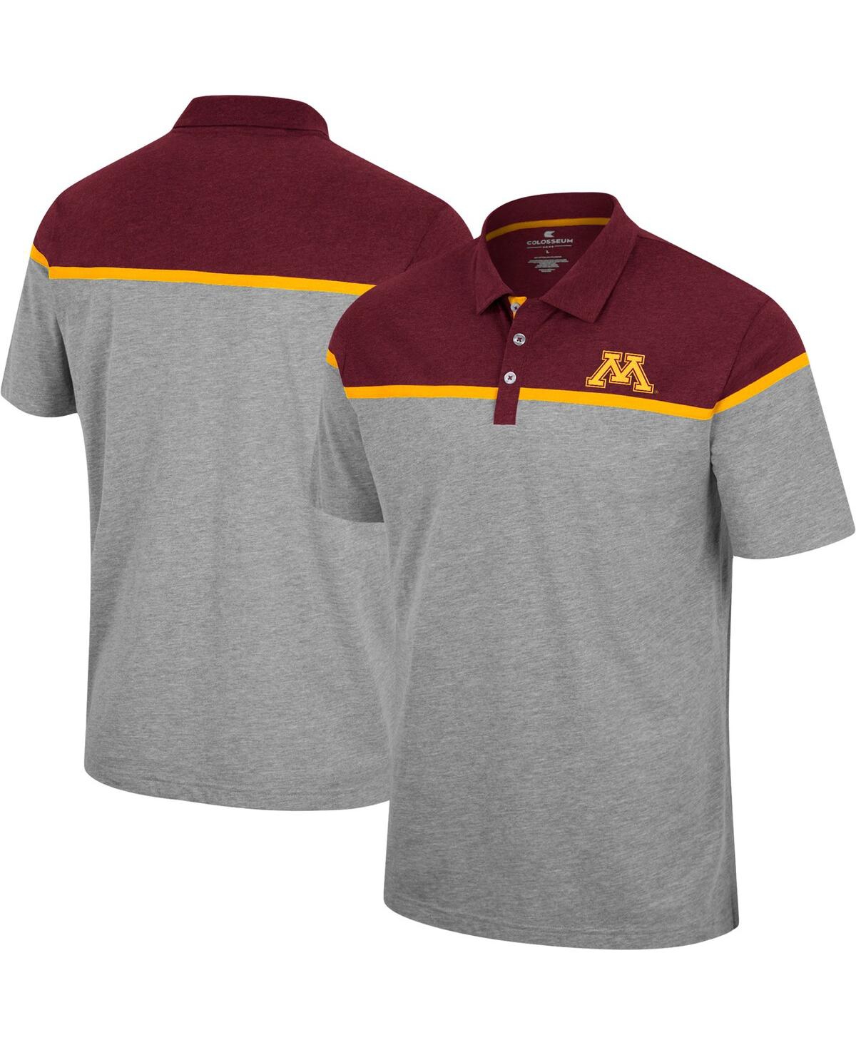 Colosseum Men's  Heathered Gray, Maroon Minnesota Golden Gophers Birdie Polo Shirt In Heathered Gray,maroon