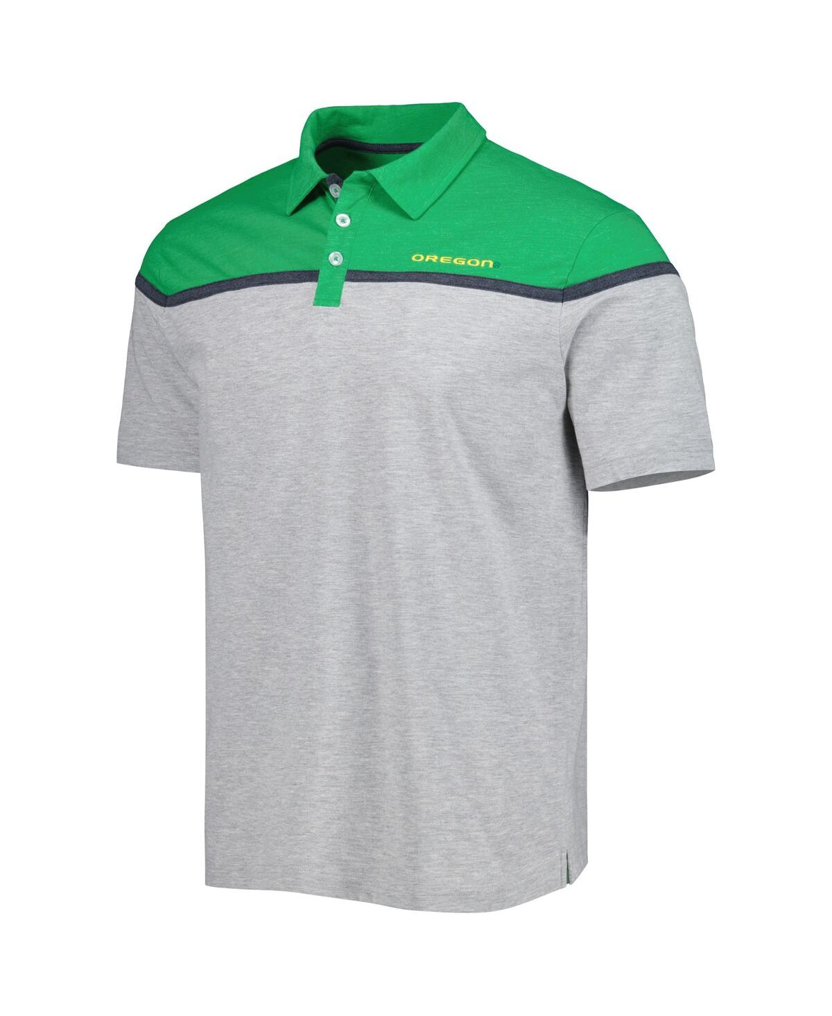 Colosseum Men's  Heathered Gray, Green Oregon Ducks Birdie Polo Shirt In Heather Gray