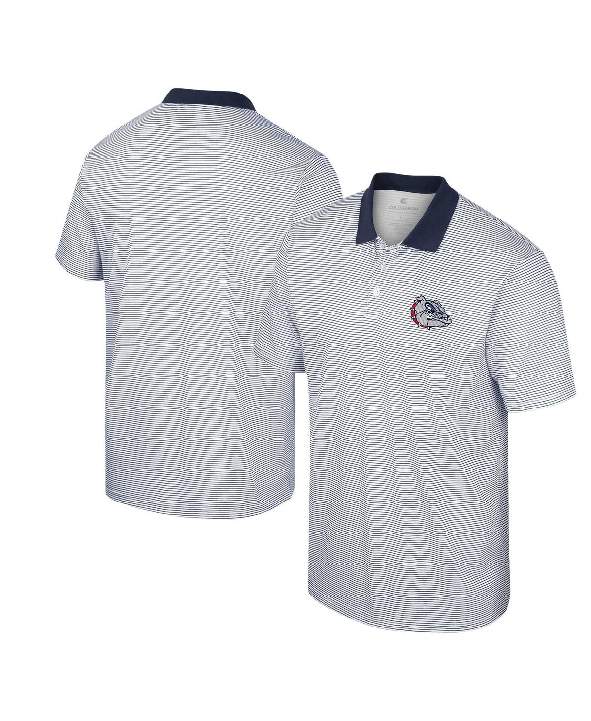 Shop Colosseum Men's  White, Navy Gonzaga Bulldogs Print Stripe Polo Shirt In White,navy
