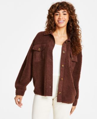 Hippie Rose - Juniors' Corduroy-Trim Button-Up Shacket