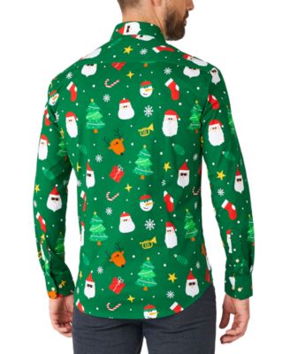 Men's Festivity Green Shirt - Perfect For Christmas - Xmas Parties - Including 1 Button-Up Shirt - Green - Long sleeve