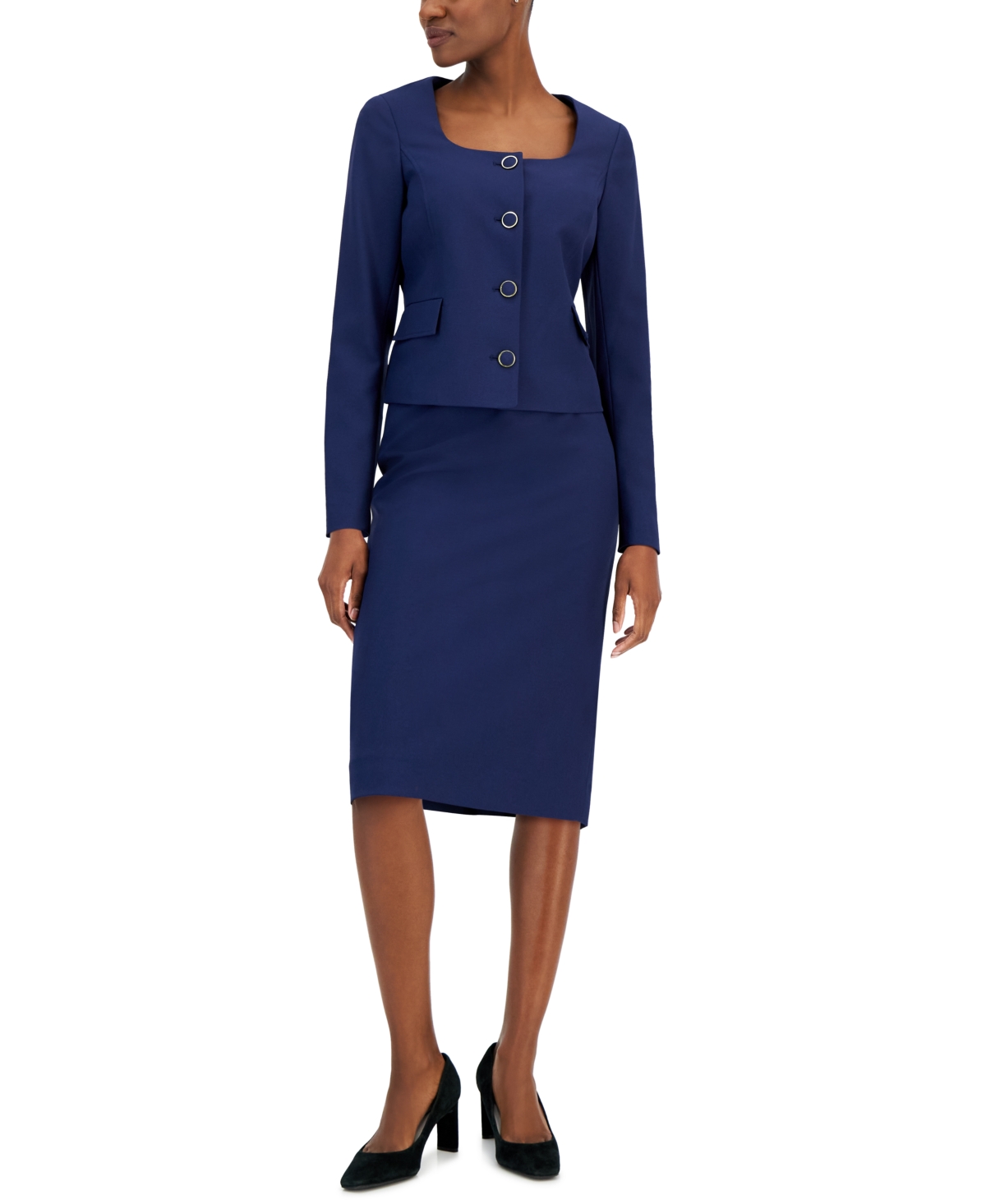 Nipon Boutique Women's Scoop-neck Jacket & Pencil Skirt Suit In Bright Navy