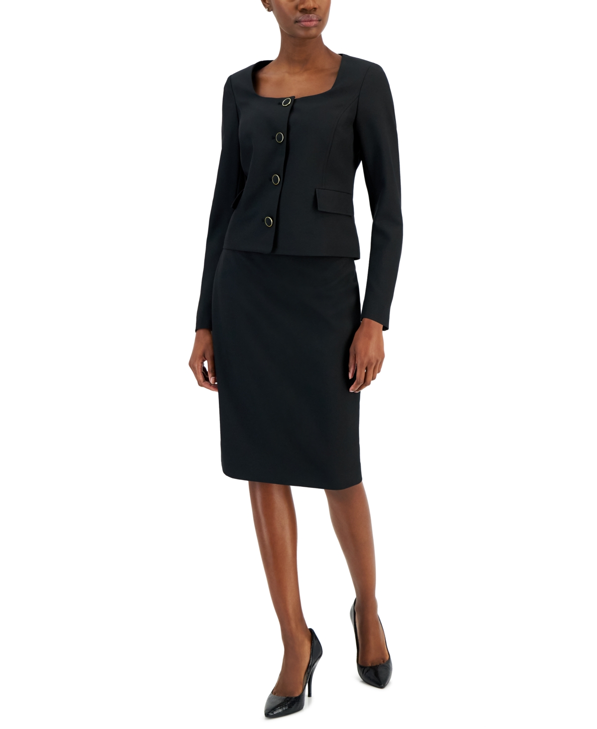 Nipon Boutique Women's Scoop-neck Jacket & Pencil Skirt Suit In Black