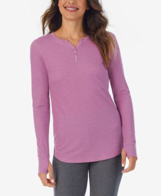 Cuddl Duds - Petite Printed Thermal Henley Thumbhole Top