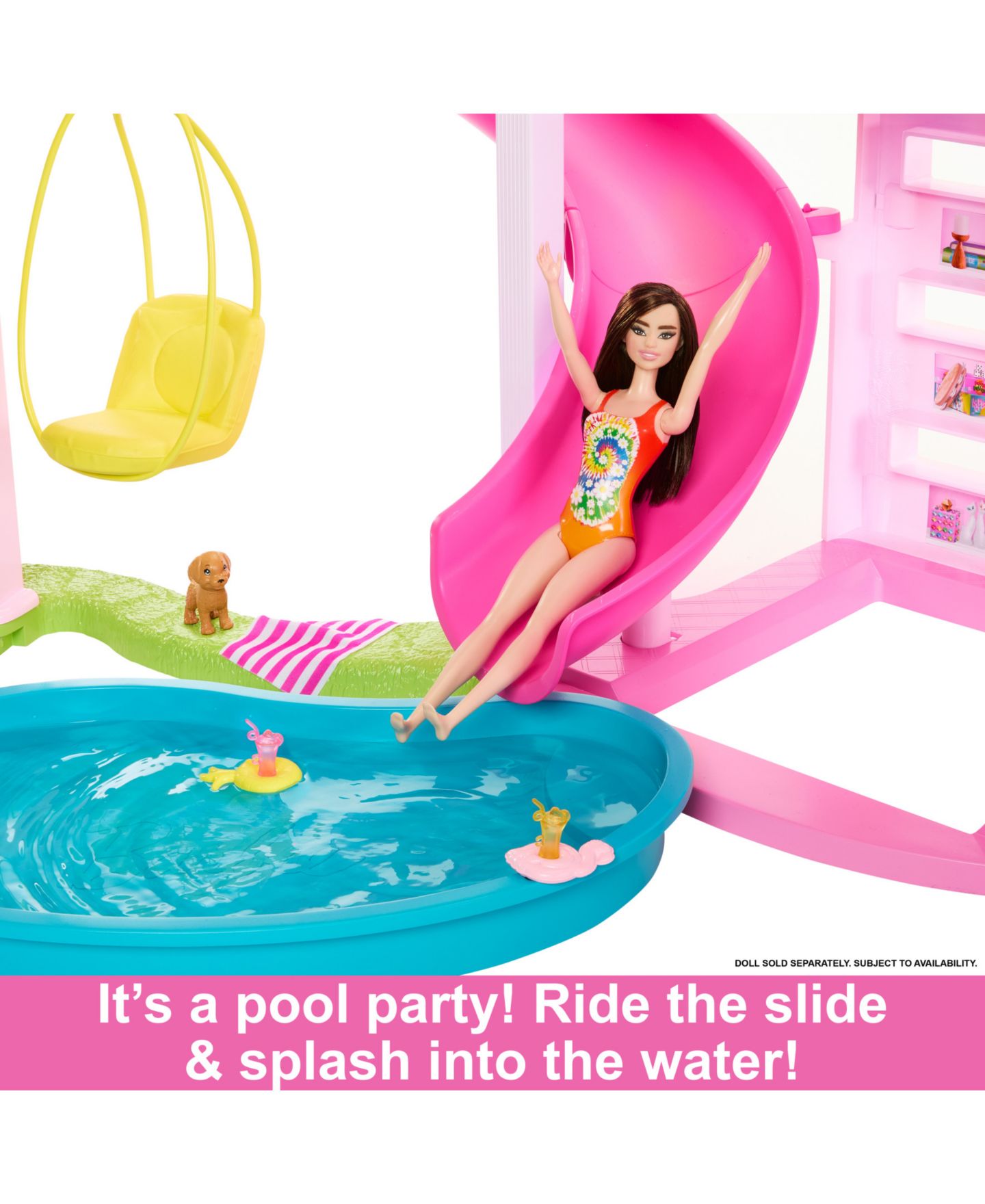 Детский кукольный домик Barbie Dreamhouse, 75+ Pieces, Pool Party Doll House With 3 Story Slide — фото 5