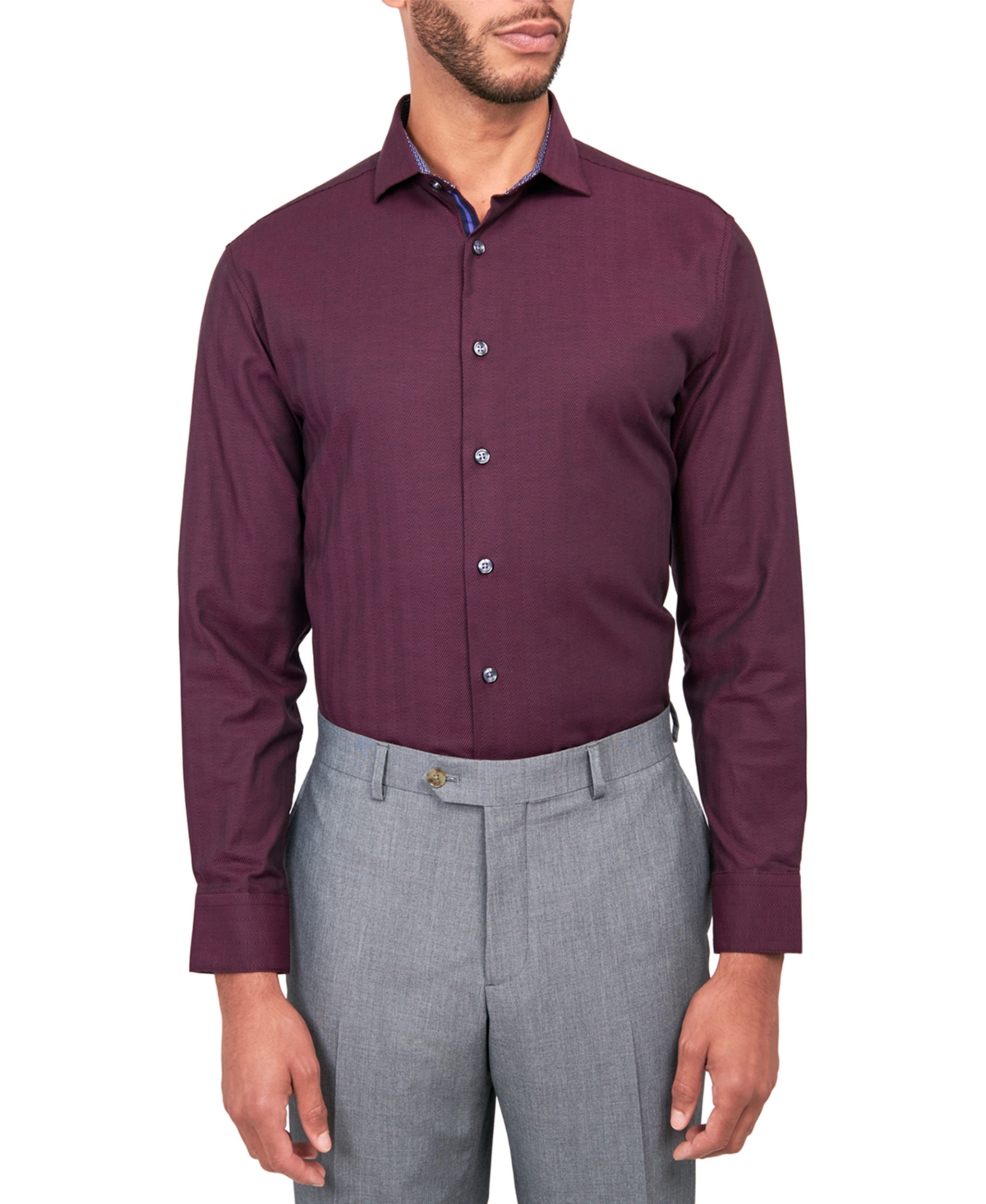 Men's Solid Herringbone Shirt - Burgundy