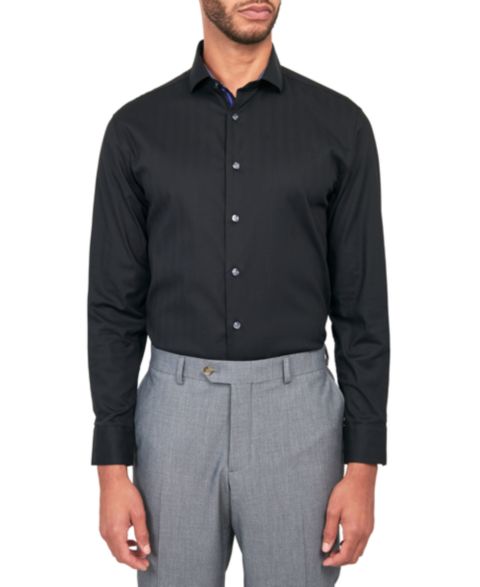 Мужская рубашка MICHELSONS OF LONDON Solid Herringbone, цвет: Чёрный