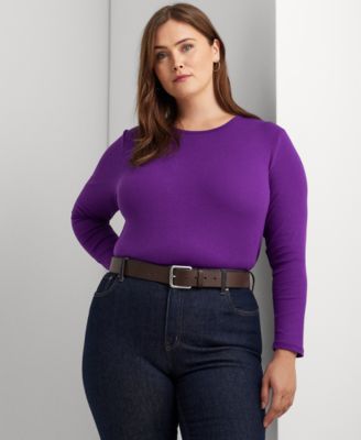 Lauren Ralph Lauren - Plus-Size Cotton-Blend Long-Sleeve Top