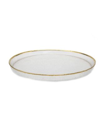 Pebbled Glass Salad Plates Raised Rim with Border, Set of 4