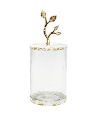 Glass Canister with Gold-Tone Marble Lid and Leaf Handle