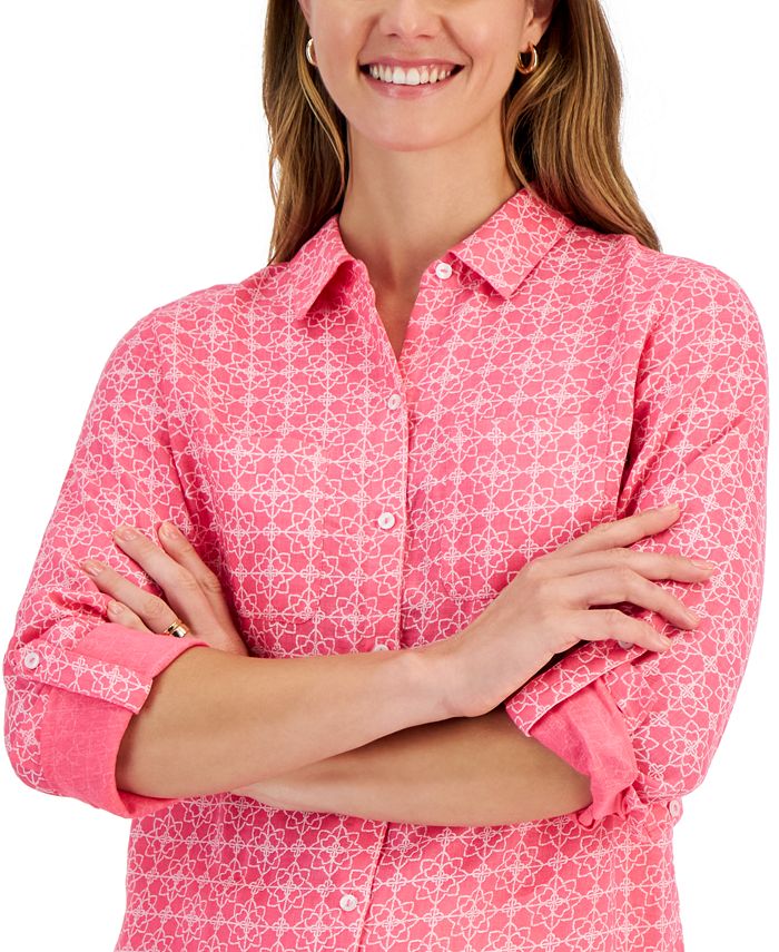 Charter Club Women's Linen Utility Shirt Red Size X-Large