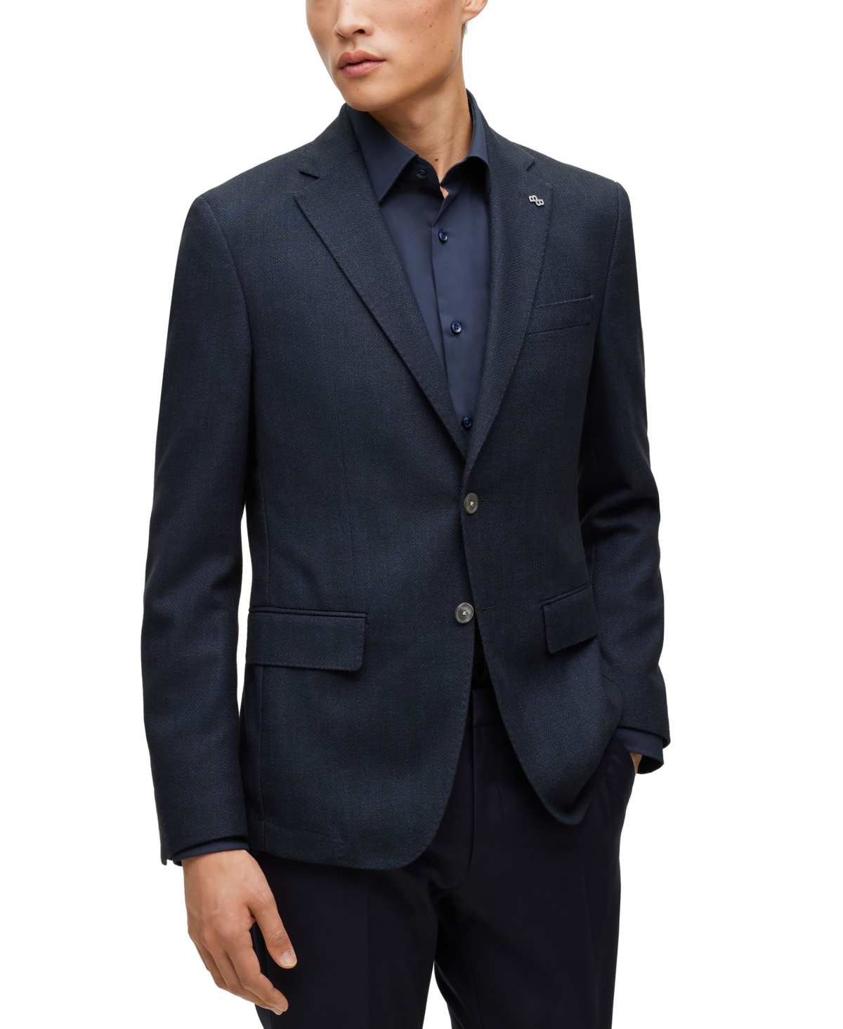 Hugo Boss Boss By  Men's Slim-fit Herringbone Jacket In Dark Blue