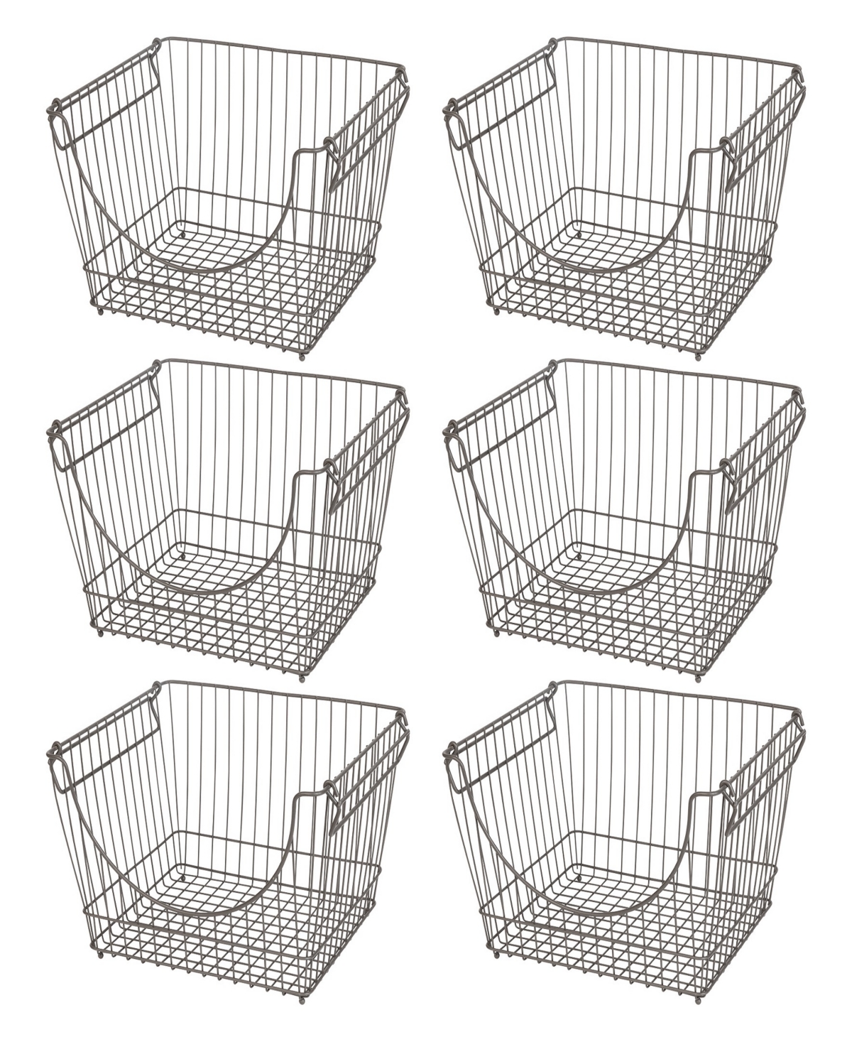 Set of 6 Large Stacking Baskets with Handles, 12.5" x 8.5" - Gunmetal