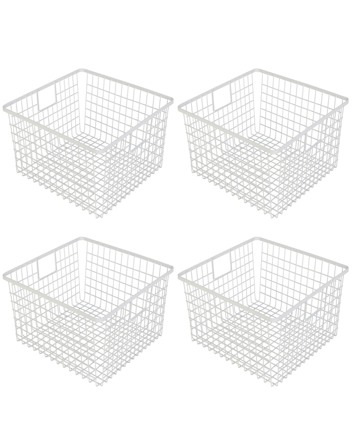 Nestable 9" x 16" x 6" Basket Organizer with Handles, Set of 4 - White