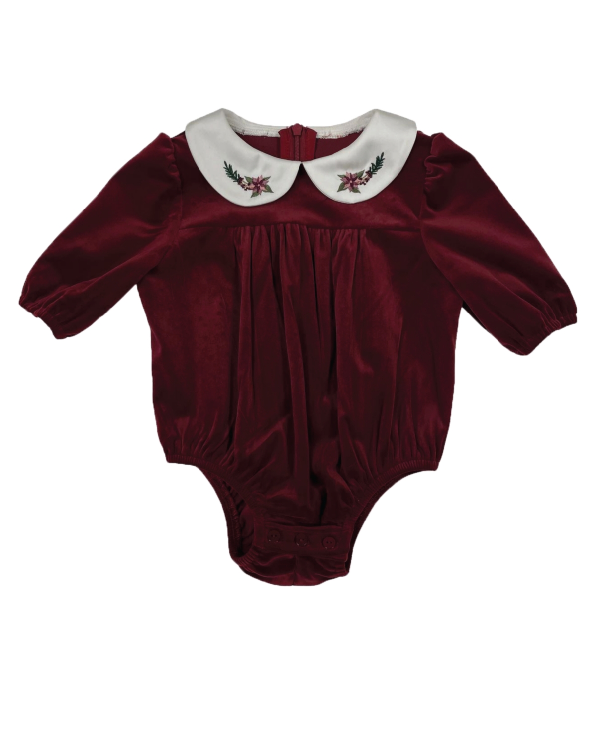 Shop Maniere Baby Girls Velvet Long Sleeve Bodysuit In Burgundy