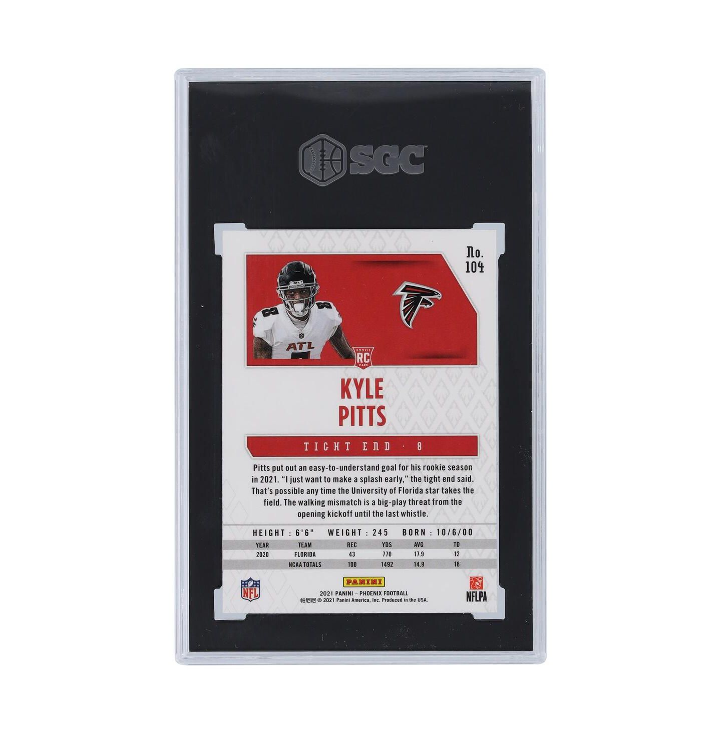 Детские фигурки Panini America Kyle Pitts Atlanta Falcons 2021 Phoenix Fire Burst #104 SGC Authenticated 9.5 Rookie Card, 1-Piece, Ages 11+ — фото 2