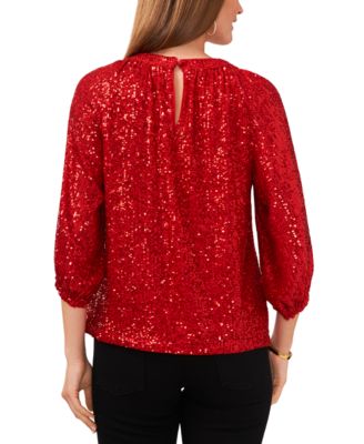 Women's Sequin Keyhole Detail Raglan Sleeve Top