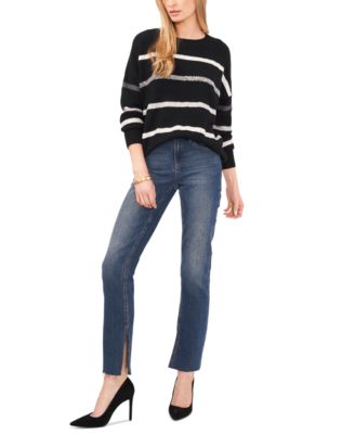 Women's Cozy Crewneck Sequin-Stripe Long-Sleeve Sweater