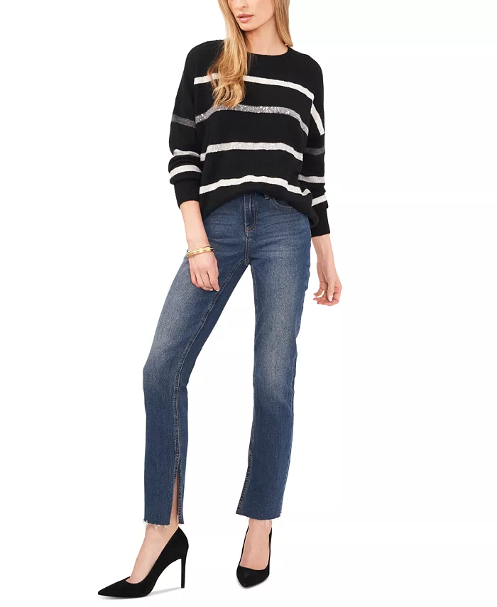 Women's Cozy Crewneck Sequin-Stripe Long-Sleeve Sweater - thumbnail 3
