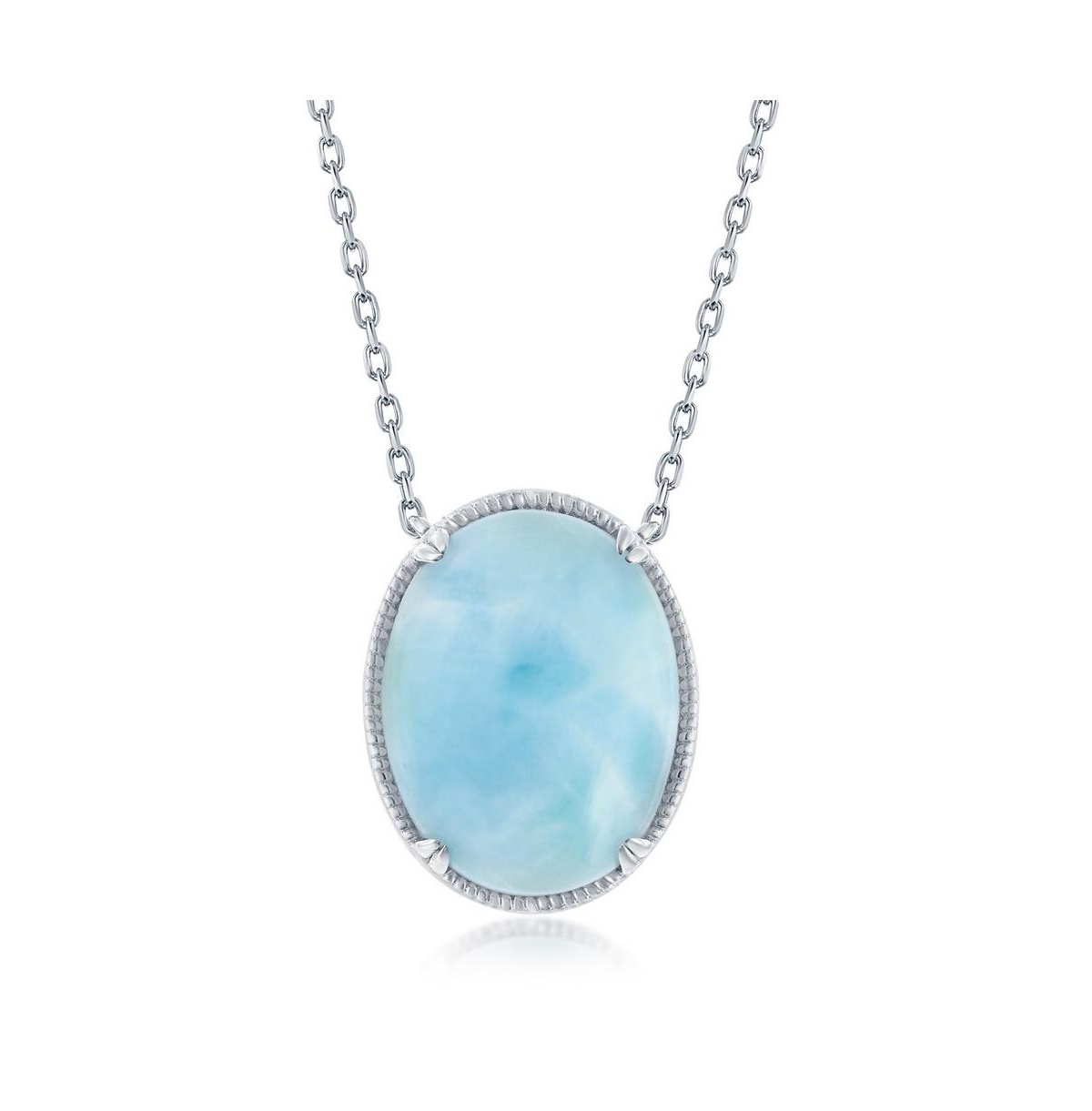 Sterling Silver Oval Larimar Filigree Design Necklace - Blue