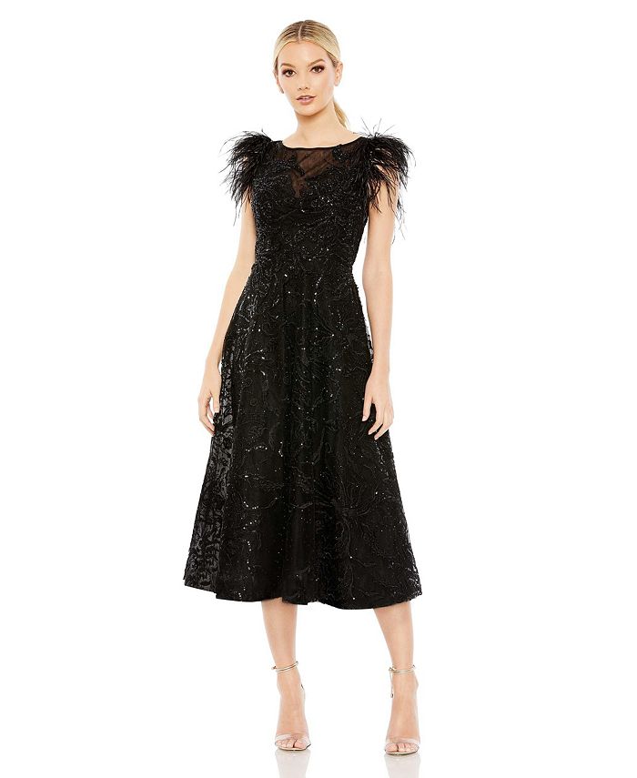 Mac Duggal Women's Feather Shoulder Embellished Dress Macy's