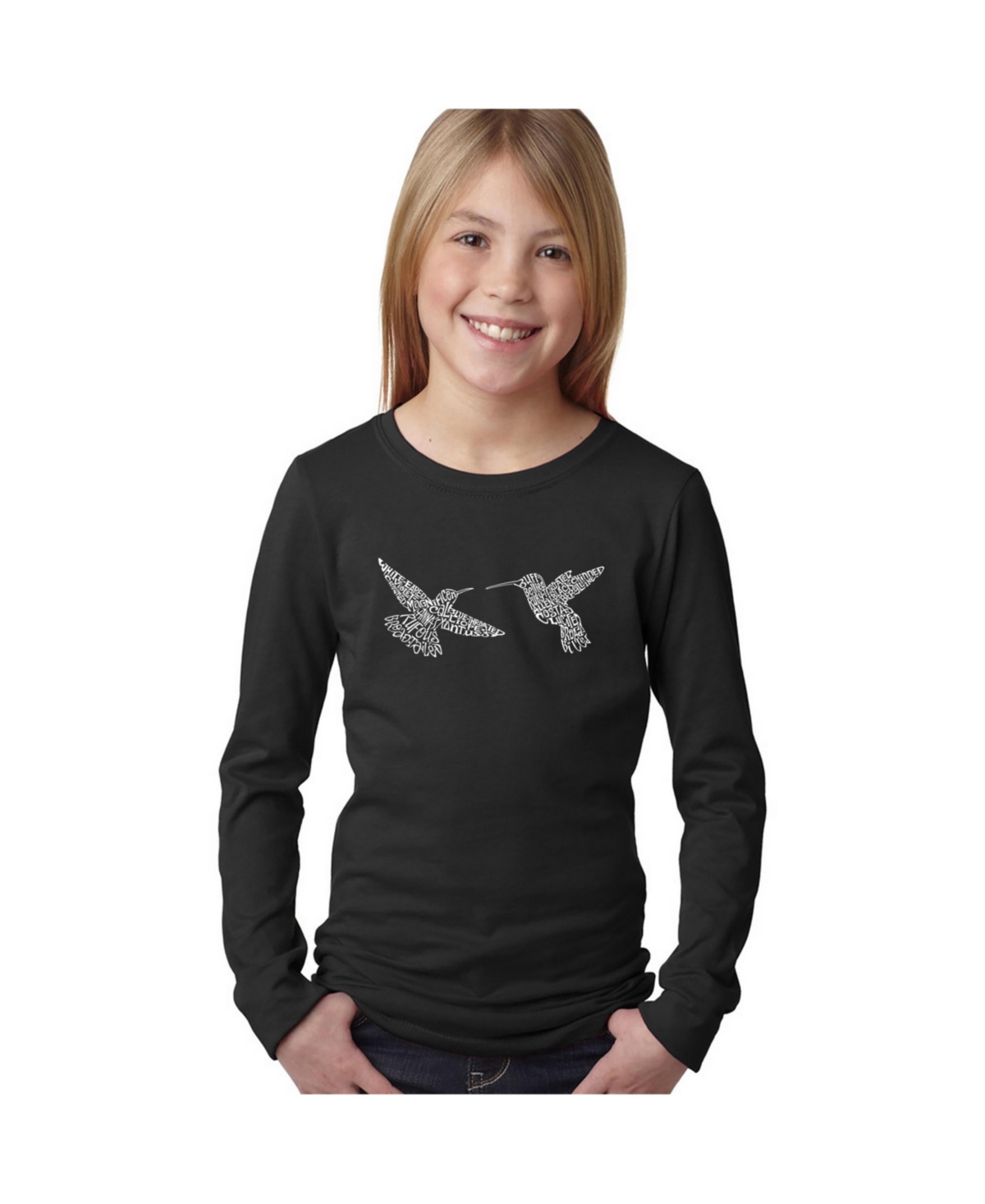 La Pop Art Girls Hummingbirds Word Art Long Sleeve T-Shirt