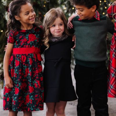 Little Girls Short Sleeve Ruffle Collar Party Dress with Bow, Toddler|Child