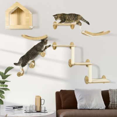 10-Lvl Wood Cat Tree W/ Cat Shelves, Modern Wall-Mount Cat Tree