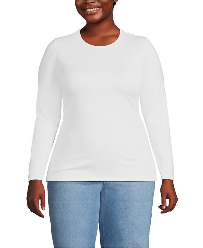 Lands' End Plus Size Long Sleeve Lightweight Jersey Crew Neck Top Macy's