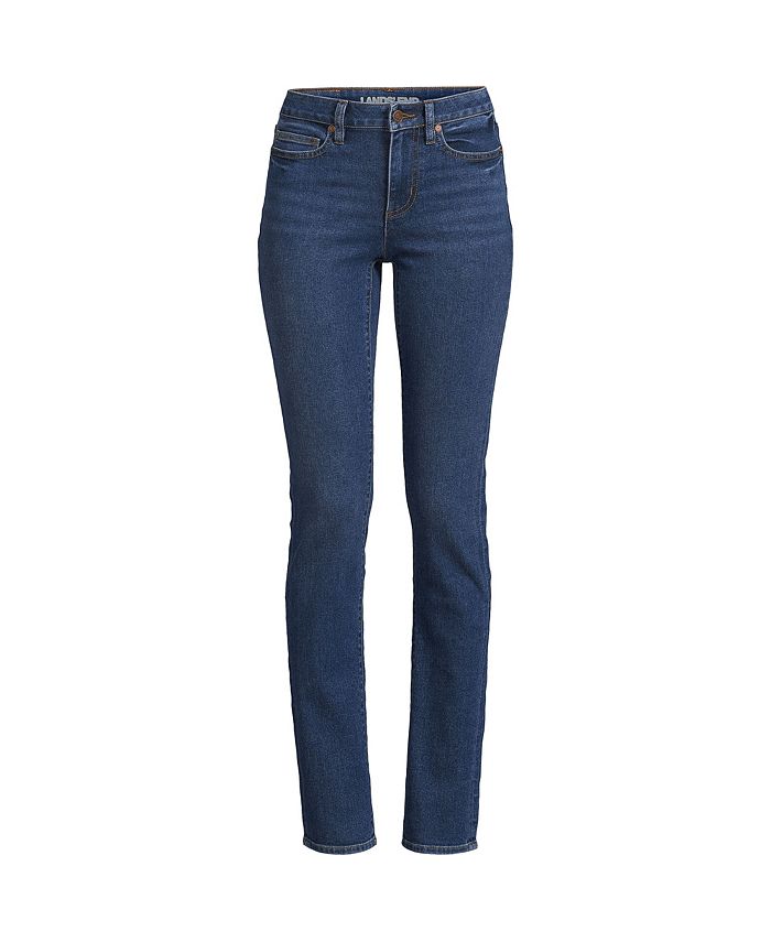 Lands' End Women's Tall Recover Mid Rise Straight Leg Blue Jeans - Macy's