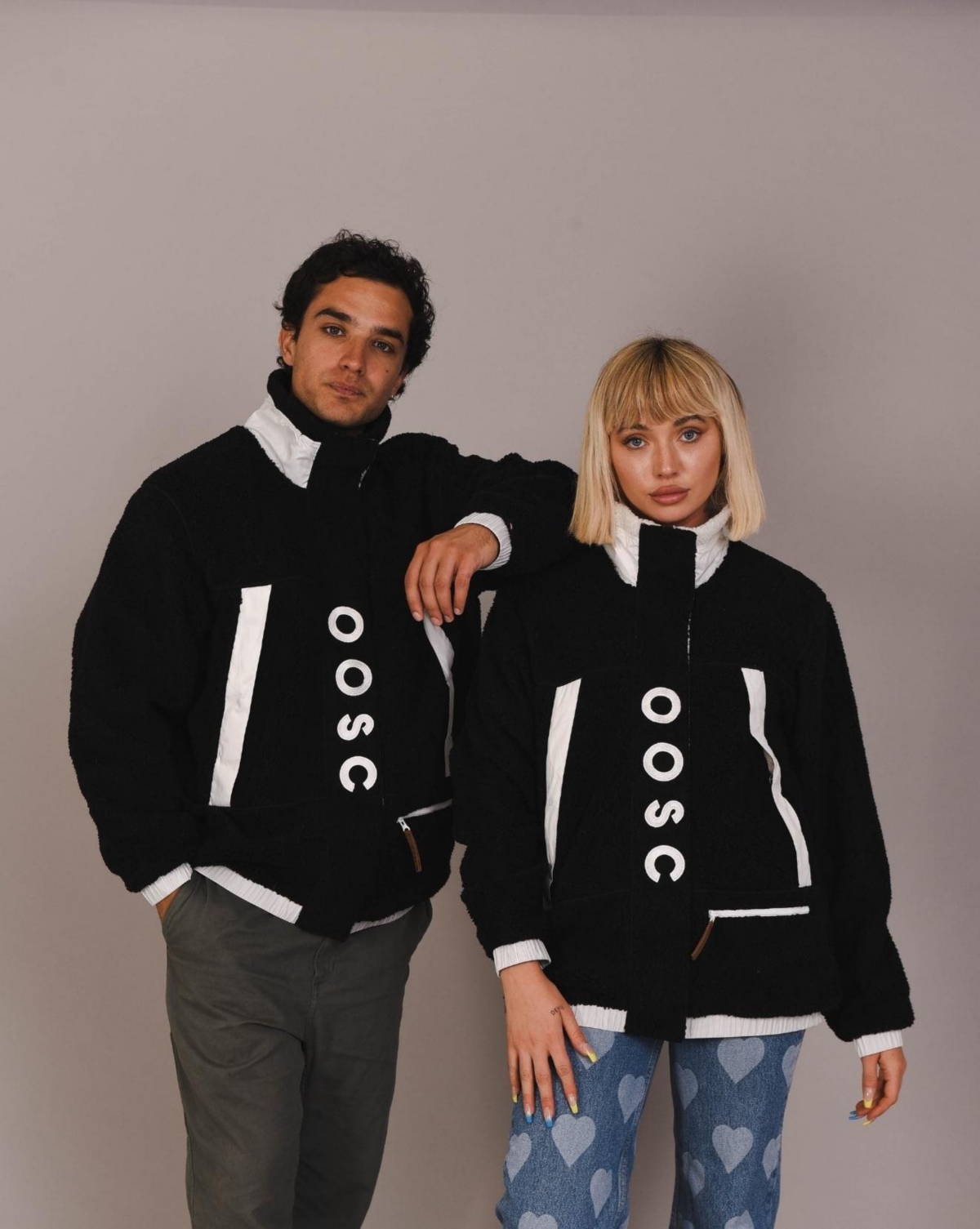 Oosc Men's Sherpa Fleece Jacket Black / White