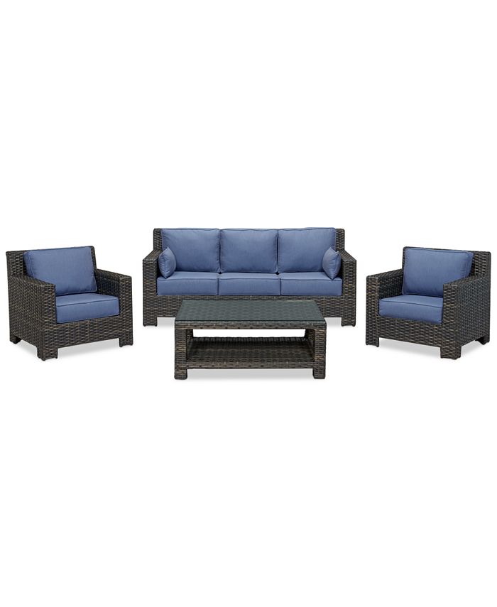 Furniture - 4-Piece Outdoor Seating Set: Sofa, 2 Club Chairs and Coffee Table