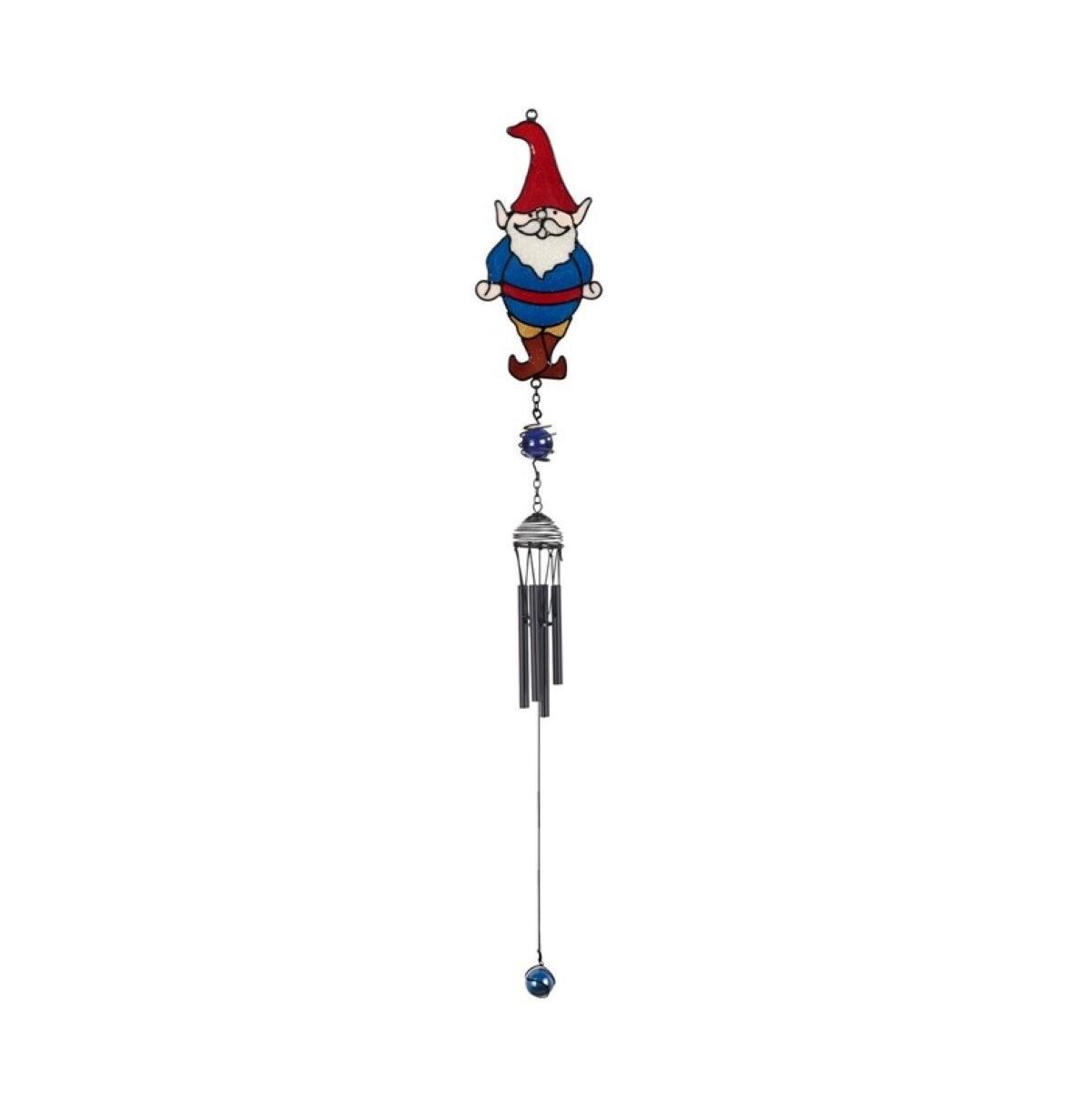 30" Long Blue Gnome with Red Hat Black Coated Gem Wind Chime - Multi