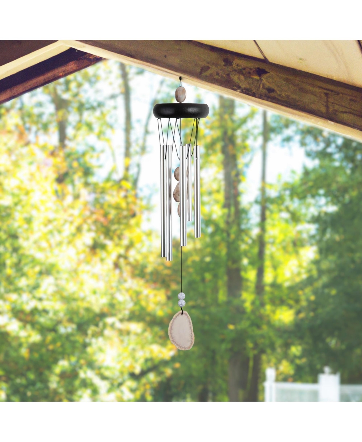 Fc Design Long Wooden Top Beige Geode Wind Chime Home Decor Perfect Gift for House Warming, Holidays and Birthdays