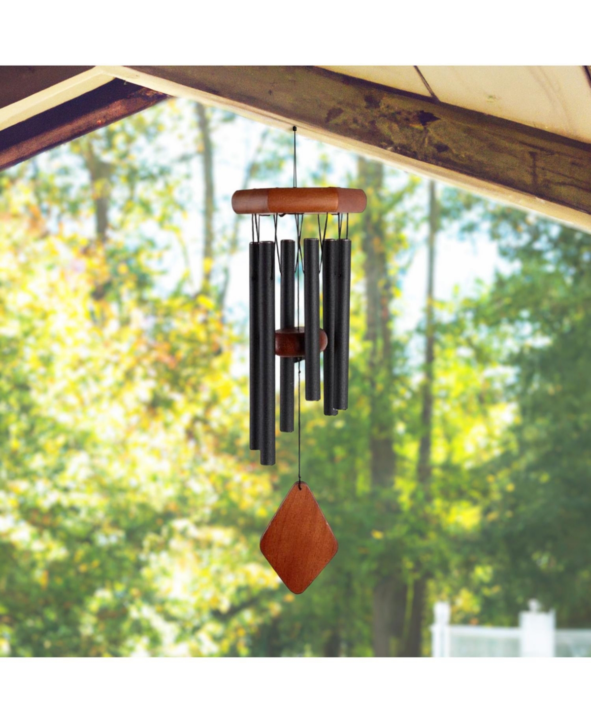 Fc Design Long Wooden Top Wind Chime withTube Home Decor Perfect Gift for House Warming, Holidays and Birthdays - Black