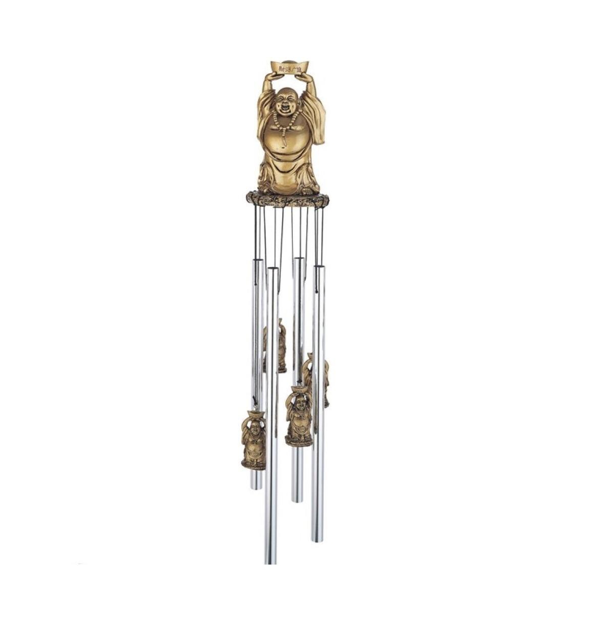 23" Long Maitreya Buddha Round Top Wind Chime - Silver