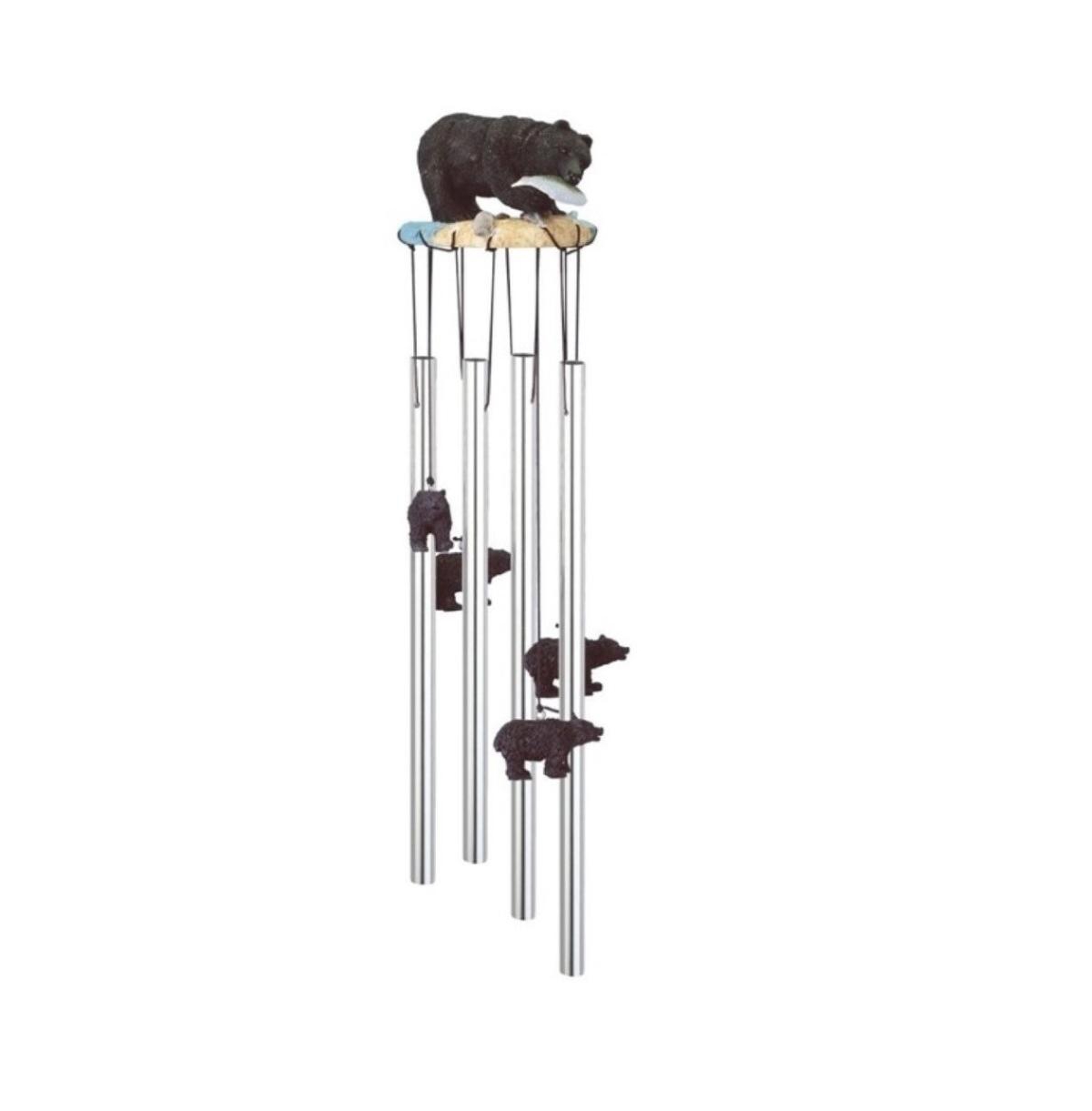 23" Long Black Bear Round Top Wind Chime - Silver