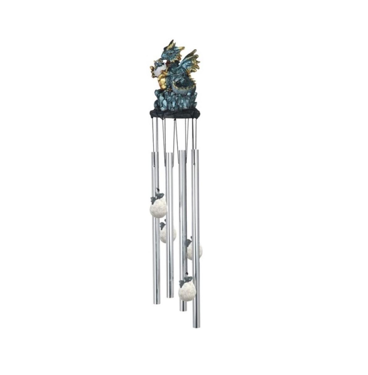 23" Long Dragon Holding Egg Round Top Wind Chime - Silver