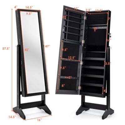 Jewelry Cabinet Stand Mirror Armoire Lockable Organizer Large Storage Box
