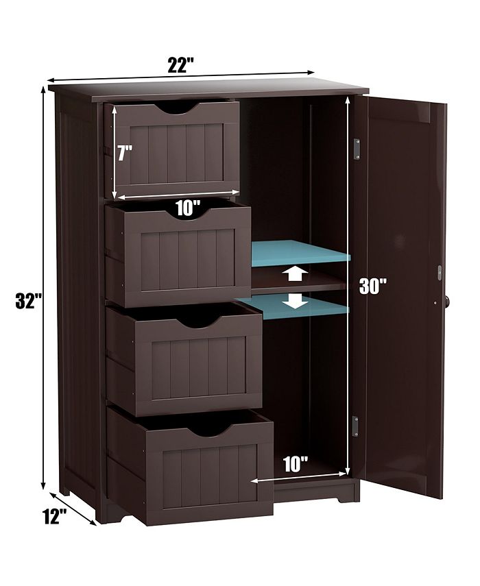 Costway wooden 4 drawer bathroom cabinet storage cupboard 2 shelves free best sale