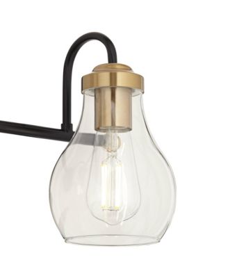 Brade Industrial Modern Wall Light Black Gold Hardwired 22.75" 3-Light Fixture Clear Glass Shades for Bedroom Bathroom Vanity Reading Living Room Hallway House Home Decor