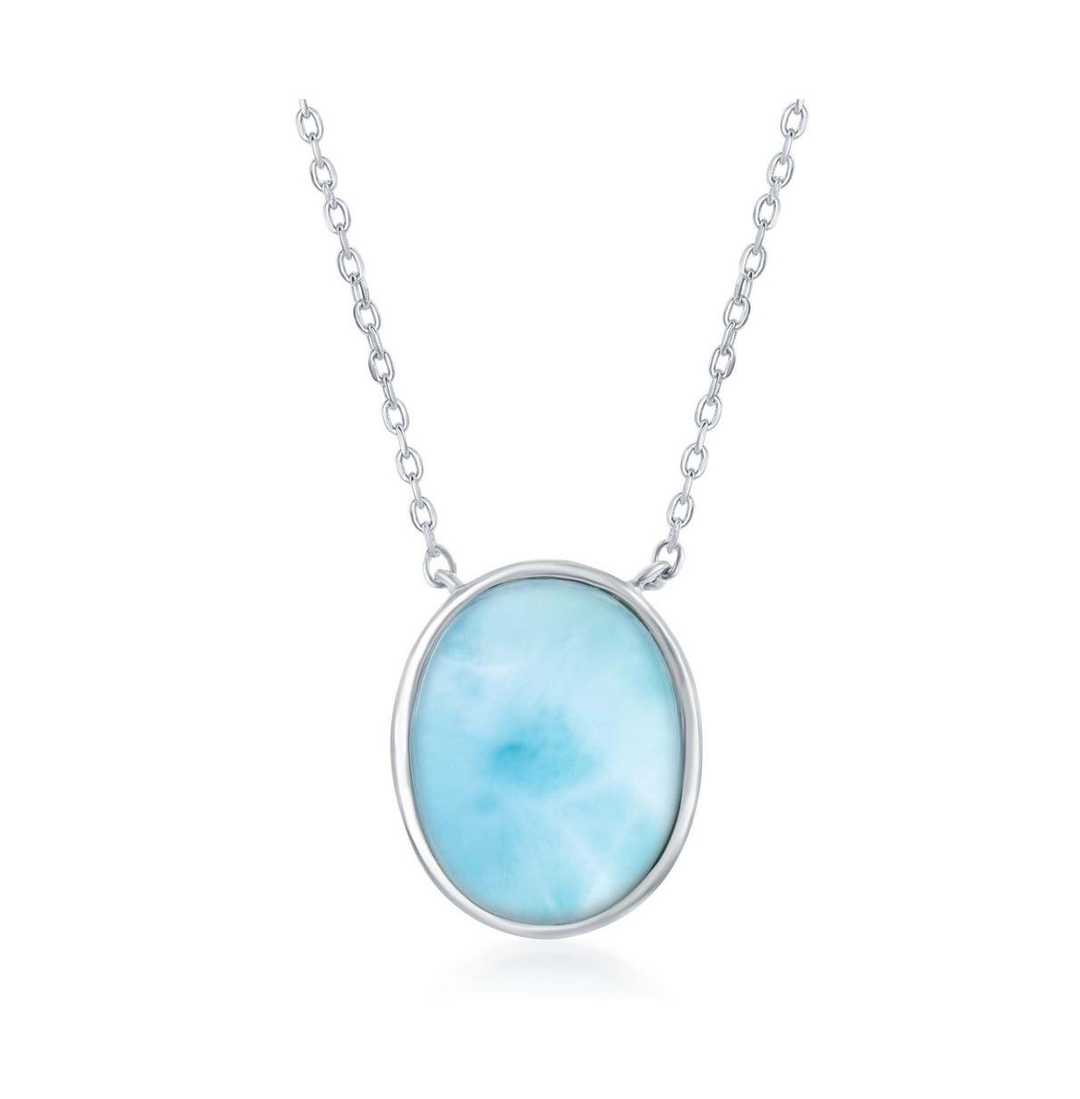 Sterling Silver Bezel Set Oval Larimar Necklace - Blue