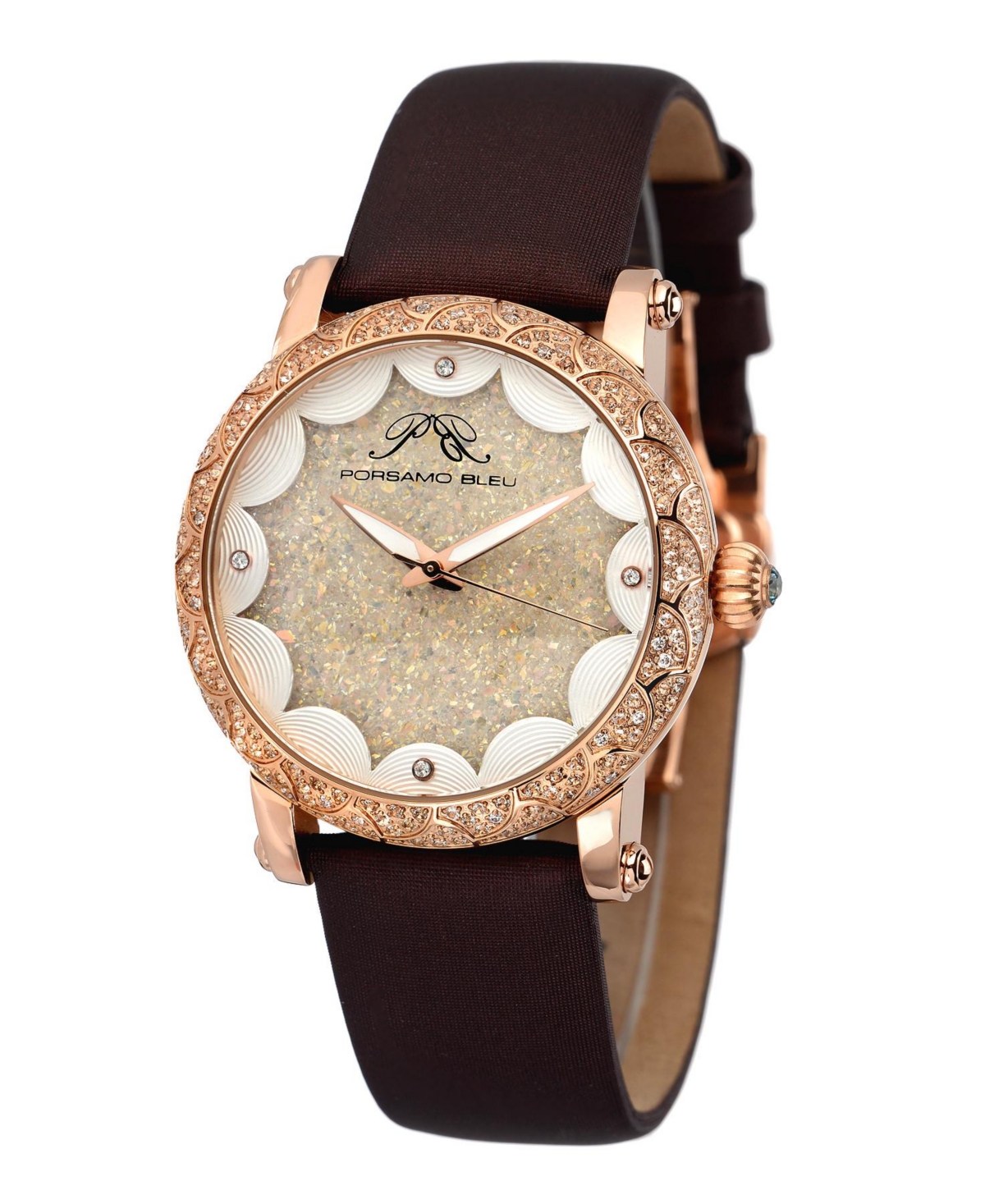Women's Genevieve Topaz Satin Covered Leather Band Watch - Brown